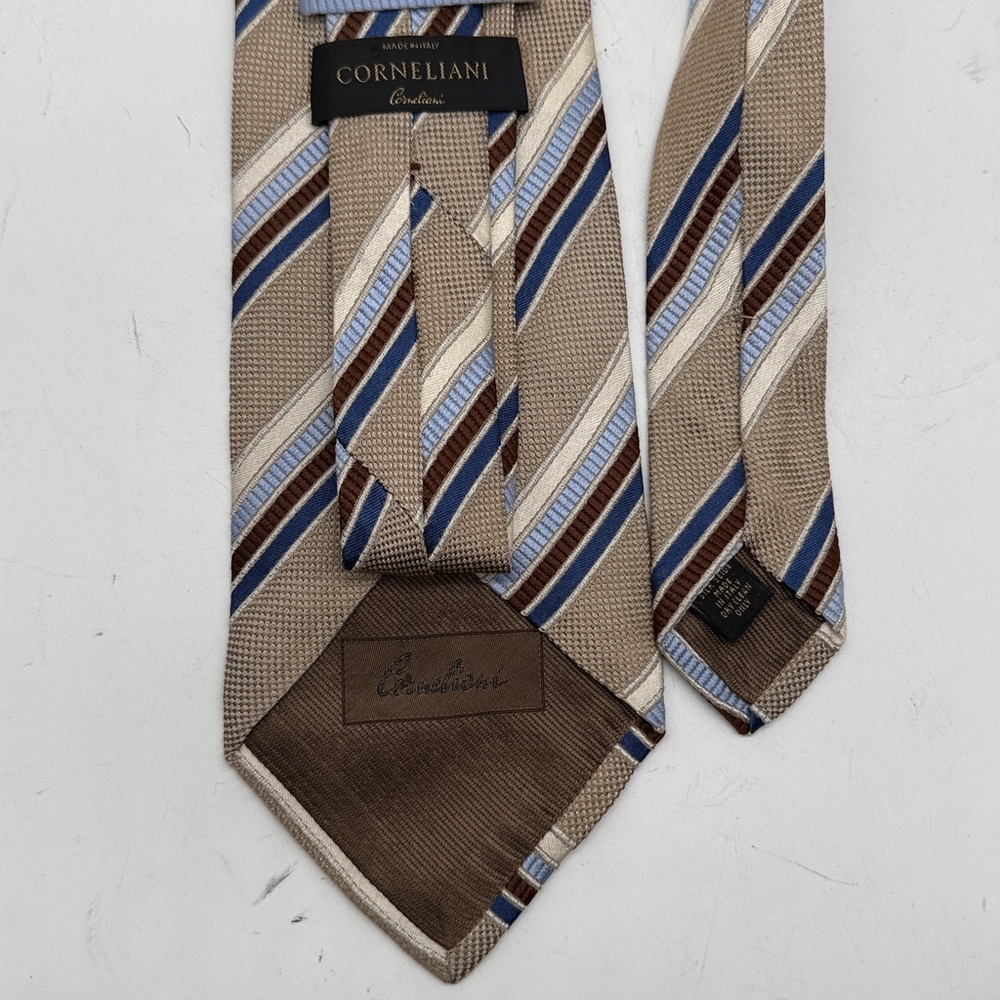 Corneliani Tan and Blue Diagonal Striped Tie